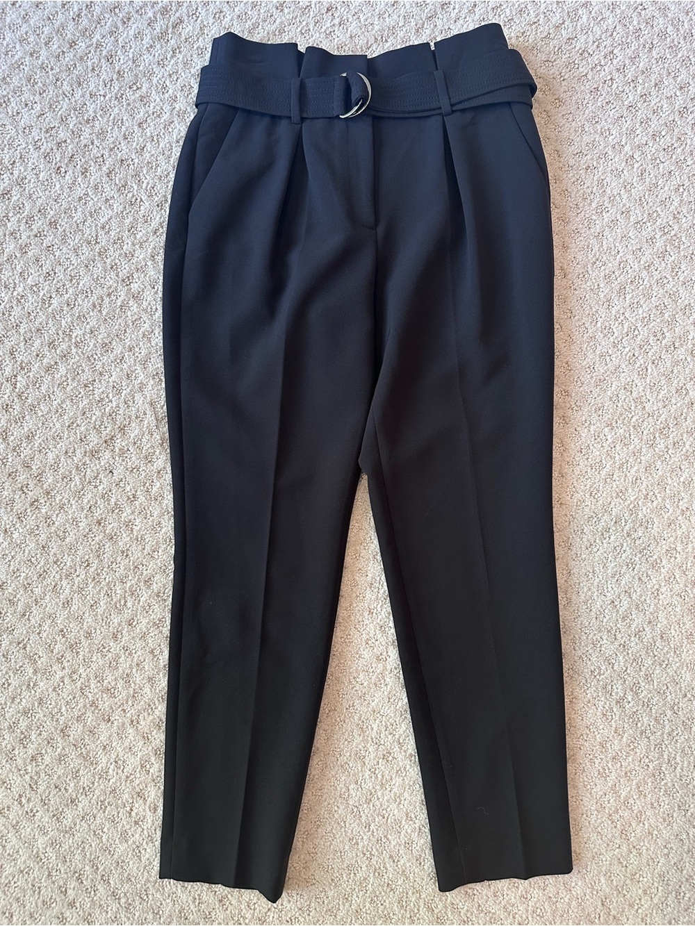 White House Black Market Black Tapered Ankle Pants with Belt Size 2 NWT